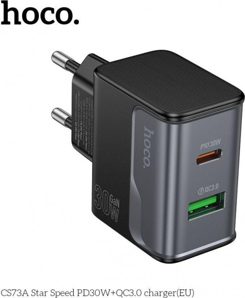 СЗУ HOCO (6942007653787) CS73A 1USB+1Type-C 3.0A PD 30W+QC3.0 Midnight black