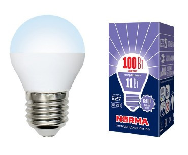Лампа светодиодная VOLPE (UL-00003833) LED-G45-11W/DW/E27/FR/NR Форма шар матовая Серия Norma 6500K