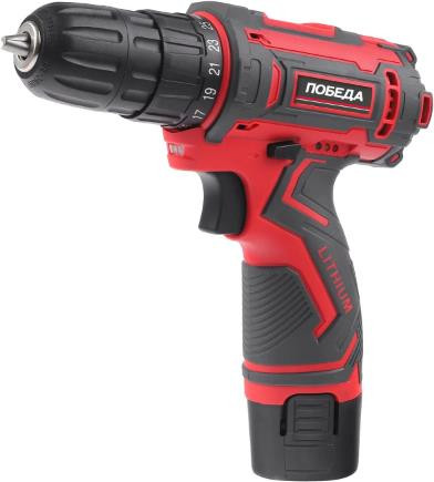 Дрель шуруповёрт ПОБЕДА 180201626 ДА-12П/1 Ли, 1 скорость, LI-ION, 12V, 2,0AH, 25Нм кейс
