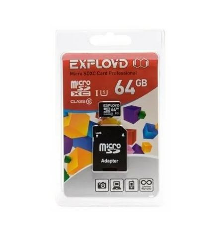 Карта памяти EXPLOYD MicroSDHC 64GB Class 10 + адаптер SD