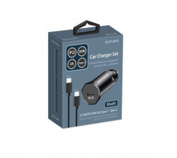 ЗАРЯДНЫЕ УСТРОЙСТВА В ПРИКУРИВАТЕЛЬ EXPLOYD EX-Z-1345 Автомобильное ЗУ/3A/PD/TYPE-C-TYPE-C/20W/чёрный