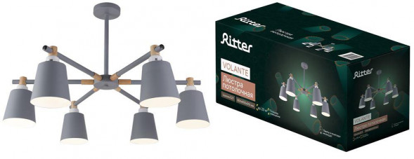 Люстра потолочная RITTER 52444 1 VOLANTE 6хE27 металл, дерево, серый, дерево