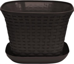 Кашпо квадратное VIOLET &quot;Ротанг&quot; 9,1 л с поддоном (венге) 369105