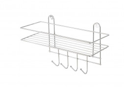 Полка настенная РЫЖИЙ КОТ Полка настенная Lecco Plus 33*12,5*21 см 4 крючка хром (310865)