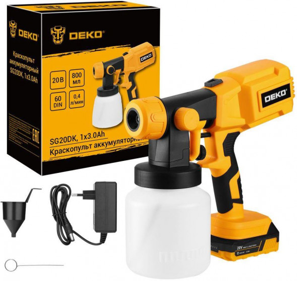 Краскопульт аккумуляторный DEKO SG20DK, 20В, 800 мл, 1x3.0Ач 083-1133