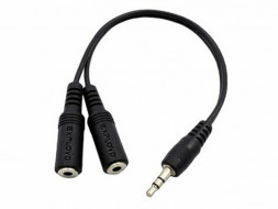 Аудиокабель EXPLOYD EX-K-1415 Кабель AUX Jack3,5mm (M) - 2xJack3,5mm (F) 0.20M круглый чёрный