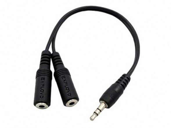 Аудиокабель EXPLOYD EX-K-1415 Кабель AUX Jack3,5mm (M) - 2xJack3,5mm (F) 0.20M круглый чёрный