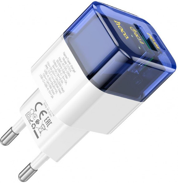 HOCO (6942007609869) C131A 1м 1USB+1Type-C 3.0A QC3.0 PD 30W Transparent Blue 1 м