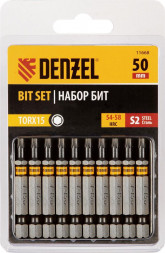 Набор бит DENZEL Набор бит TORX 15х50, сталь S2, шестигранный профиль, 10 шт. 11668