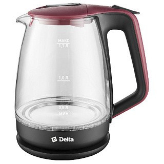 Чайник электрический DELTA DL-1331 черный с красным стекло