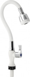 Кран на одну воду BRIMIX 6631 Кран на одну воду, гибкий излив с двухрежимным аэратором , металлокерамика, белого цвета , из высокопрочного пластика АБС