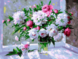 Картина по номерам БЕЛОСНЕЖКА 1129-AS Пионы на окне