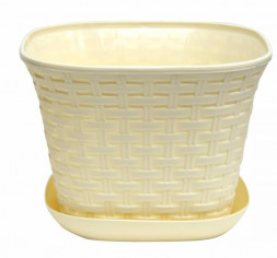 Кашпо квадратное VIOLET &quot;Ротанг&quot; 9,1 л с поддоном (слоновая кость) 3691126