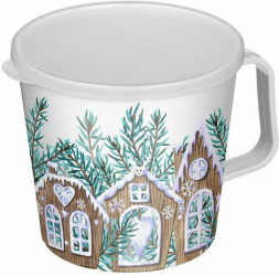 Контейнер-кружка HOMVER Hовый год 750мл с крышкой с декором (белый) 222106829/01