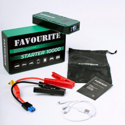 Пусковой многофункциональный аккумулятор FAVOURITE STARTER 10000, 10000 мАч, 5В/2А, 12В, 400/800 А, Запуск бенз-ых двигателей объемом до 4,5 л. Запуск дизельных двигателей объемом до 2,5 л