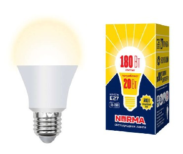 Лампа светодиодная VOLPE (UL-00004030) LED-A65-20W/WW/E27/FR/NR Форма A матовая Серия Norma 3000K