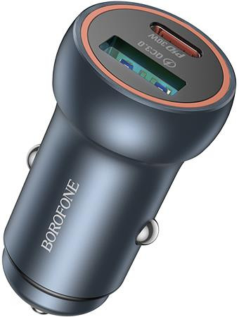 АЗУ BOROFONE (6941991118579) BZ32A 1USB+1Type-C 3.0A PD30W+QC3.0 , Metal grey