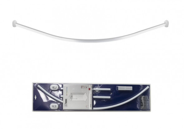 Карниз в ванную GFMARK 100014 Карниз в ванную угловой 1600 мм , закруглённый белый из алюминия , овальная труба