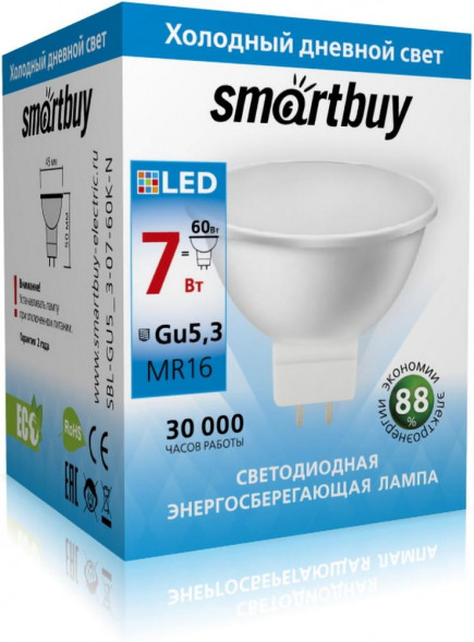 Светодиодная лампа SMARTBUY (SBL-GU5 3-07-60K-N) GU5.3-07W/6000 (10)