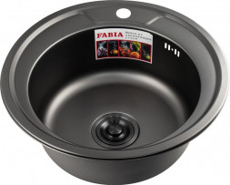 Мойка врезная FABIA 9560 Мойка врезная круглая, d = 49 см, из нержавеющей стали, ГРАФИТ, толщина 0,8 мм, глубина 180 мм + большой сифон с переливом