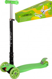 Самокат VELOBIBI 3-х колесный складной зелёный 57*13*78-87 см, светящиеся колеса СМК-0373 ПП-00198457