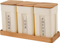 Набор банок SUGAR&amp;SPICE SE106812996 Rosemary для сыпучих продуктов с деревянной крышкой на подставке 0,75л х 3шт