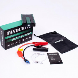 Пусковой многофункциональный аккумулятор FAVOURITE STARTER 8000, 8000 мАч, 5В/2А, 12В, 300/600 А, Запуск бенз-ых двигателей объемом до 4 л. Запуск дизельных двигателей объемом до 2 л
