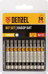 Набор бит DENZEL Набор бит TORX 30х50, сталь S2, шестигранный профиль, 10 шт. 11671