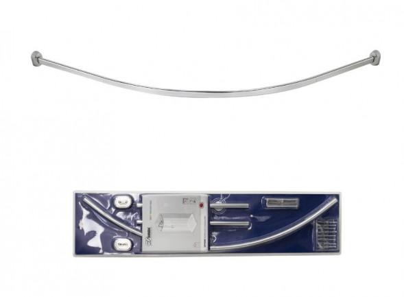 Карниз в ванную GFMARK 100013 Карниз в ванную угловой 1600мм , закруглённый хромированный из алюминия , овальная труба