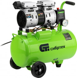 Компрессор СИБРТЕХ Компрессор безмаслянный малошумный МБ 1100/24,1100 Вт, 24 л, 170 л/мин 58006