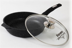 Сковорода МЕЧТА С28802 Гранит black 28см с несъемной ручкой и стекл. крышкой