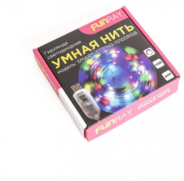 Гирлянда FUNRAY &quot;Нить Умная&quot;,SMART-STRING-10100RGB,10М,100LED,RGB, прилож,контр,BT,USB,IP65
