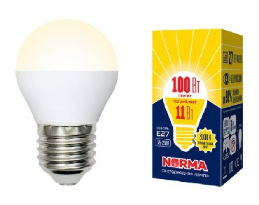 Лампа светодиодная VOLPE (UL-00003835) LED-G45-11W/WW/E27/FR/NR Форма шар матовая Серия Norma 3000K