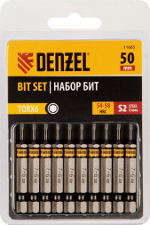 Набор бит DENZEL Набор бит TORX 6х50, сталь S2, шестигранный профиль, 10 шт. 11665