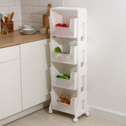 Этажерка VIOLET Этажерка &quot;Лофт&quot; напольная 4-х ярусная на колесах (белый) 770406