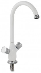 Смеситель для кухни GFMARK 5850 Смеситель кухонный металлокерамика ручка круглая рифлёная комбинированный с белой эмалью