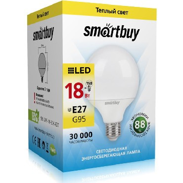 Лампа светодиодная SMARTBUY (SBL-G95-18-30K-E27) 18W/3000/E27