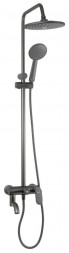 Душевой комплект BRIMIX 80705 Смеситель+стойка душевая тропический душ с двумя лейками из алюминия ГРАФИТ
