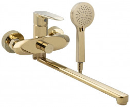 Смеситель для ванны MAGNUS 9370 Смеситель в ванную длинный нос под золото, шаровый, с дивертором на корпусе