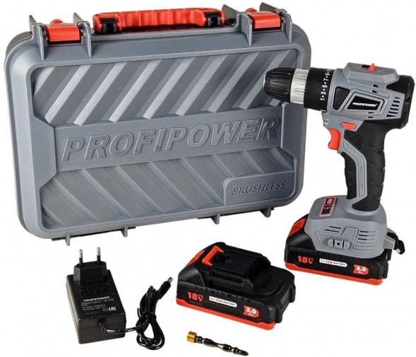 Шуруповерт PROFIPOWER E0146 Аккумуляторный бесщеточный шуруповерт MKBL-18BT (18В,Li-ion-2шт, 2.0Ач, 0,8-10мм,40нм,магнитная бита, З/У, в кейсе)