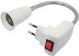 Переходник ECOLA APF7SWEAY Переходник вилка-патрон E27 гибкий 300мм c выключателем Белый