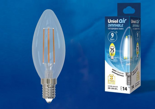Лампочки светодиодные UNIEL (UL-00005186) LED-C35-9W/4000K/E14/CL/DIM GLA01TR