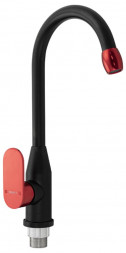 Смеситель для кухни BRIMIX 80208 Смеситель кухонный боковой черный с красной ручкой, из алюминия, шаровый