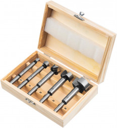 SPARTA Набор сверл Форстнера по дереву, 10-15-20-25-35 мм, 5 шт, в деревянном боксе, цилиндрический хвостовик 704405