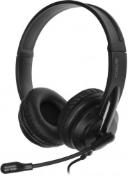 A4TECH Гарнитура HS-10, для контактных центров, накладные, проводные, черный / белый [hs-10/3.5mm plug/black]