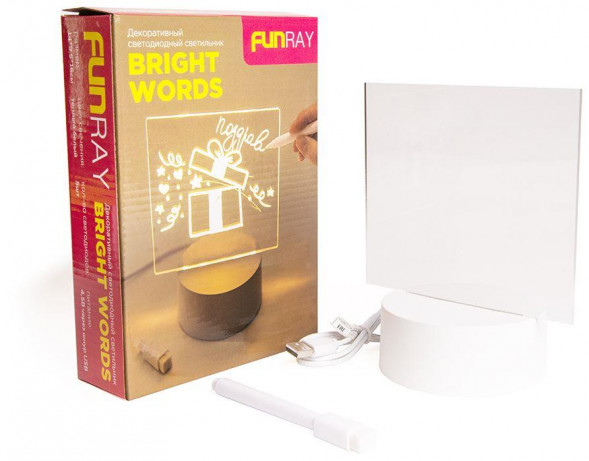 Гирлянда FUNRAY &quot;BRIGHT WORDS&quot;,наст.,акр.ст.,шнур USB,цвет:тепл.бел.,5LED,140*95*160мм,4,5В