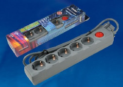 Сетевой фильтр UNIEL (UL-00001746) S-GSU5-3 GREY Cетевой фильтр серии Universal, 3м (Пвс 3*0,75), 5 гнезд, с/з. 10А.