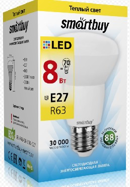 Лампа светодиодная SMARTBUY (SBL-R63-08-30K-E27) 8W/3000/E27