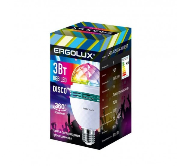 Лампа ERGOLUX LED-A75DIS-3W-E27 (Эл.лампа светодиодная DISCO 3Вт Е27 RGB 220-240В)