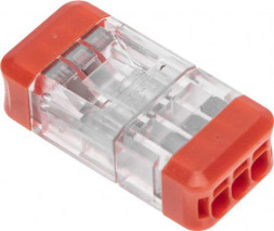 Клемма REXANT (07-5242) Экспресс-клемма СМК 2273-203R проходная разъемная 3 полюса 0,5-2,5мм (50 шт/уп)